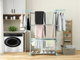 Blue 4-Tier Foldable Clothes Drying Rack with Wheels, Heavy Duty Metal Laundry Hanger Stand for 04800812