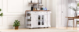 K&K 53'' Farmhouse Island with Two Tempered Glass Cabinet Doors, Power Outlet, Rolling N707P263637W