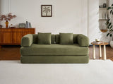 Convertible Sleeper Sofa Bed with Cylindrical Pillow, Corduroy Folding Mattress Couch with W3434P378558