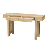 Narrow Console Table with Rattan Accent, Natural Wood Finish Entryway Table with Storage Drawers, 63493797