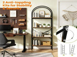 4Tier Arched Freestanding Bookshelf, Industrial Metal Frame Display Storage Rack with AntiTip 96878096