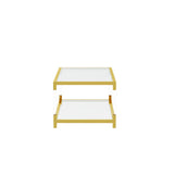 Modern Acrylic Leg Coffee Table, Double Layer Tempered Glass Top with Golden Metal Frame, W1727P194947