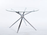 Dining Table with chrome metal leg and tempered glass,Modern Space Saving Kitchen Table for Living W234P351122
