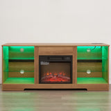 TV Stand Electric Fireplace TV Stand Glass Shelves, 3D Fireplace TV Stand LED Lights Wood W2275P257558