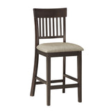 Dark Brown Finish Counter Height Chairs 2pc Set Vertical Slat-Back Design Lenin-like Fabric Padded B01151375