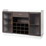 Double Glass Door with Single Drawer and 12-Bottle Wine Rack Sideboard in Black Frame White-Brown 64021820