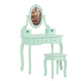 Kids Vanity Set with Mirror and Lights and Stool, 5 Storage Drawers, Pretend Play Princess Makeup 92849524