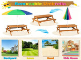 3-in-1 Kids Picnic Table with Adjustable Umbrella, Fir Wood Outdoor Activity Table Set with 41139783