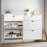 V-shaped carved door panel 2 drawers with top flip drawer shoe cabinet particle board 80*24*120cm 82639477