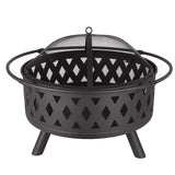 Round fire pit with net cover, fire poker, diamond mesh, metal wood burning outdoor fire pit, W1951P254205