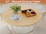 Natural 47" Round Dining Table , Family-Sized for 4-6 People, Hourglass Metal Base & Curved Tabletop 29145753