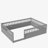 ZNTS Full Floor Bed Frame with Fence, Wood Kids Floor Beds Frame for Bedroom Playroom,Gray W2593P164751