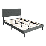 Queen Size Upholstered Platform Bed Frame with Modern Button Tufted Linen Fabric Headboard, No Box W311P195324