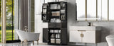 Bathroom Storage Cabinet with Doors and Drawer, Multiple Storage Space, Adjustable Shelf, Black WF308204AAB