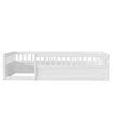 ZNTS Twin Floor Bed Frame with Fence, Wood Kids Floor Beds Frame for Bedroom Playroom,White W2593P164747