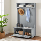 Modern Classic Hall Tree Shoe Rack Bench and Coat Hooks for Hanging Storage, Entryway Bench W2275P210039