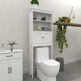 ZNTS Over The Toilet Rack 2 -Tier Toilet Bathroom Spacesaver Storage Shelf with 2 Doors Wood Storage 95065143