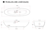 70.8Solid Surface Matte Tub, Solid Surface Soaking Tub, Stone Resin Freestanding Bathtub, Thick 15873692