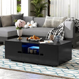 U-Can Modern High Glossy Rectangle Coffee Table, Stylish Center Table with Storage Space, Accent N724P294656B
