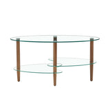 ZNTS Transparent Oval coffee table, modern table in living room Oak wood leg tea table 3-layer 25975996