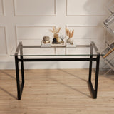 51" Modern Minimalist Rectangular Glass Dining Table for 4-6 with 0.31" Tempered Glass Tabletop and 77310009