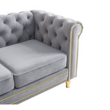 Chesterfield Velvet Sofa 84.65 inch for Living Room Light Grey Color W579P326878