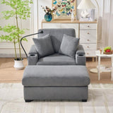 55" Oversized Chaise Lounge Chair Indoor with Ottoman and Storage, Comfy Corduroy Sleeper Chair with W3373P330166