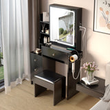 ZNTS Small Space Left Bedside Cabinet Vanity Table + Cushioned Stool, 2 AC+2 USB Power Station, Hair 92119115