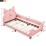 Twin Size Upholstered Daybed with Carton Ears Shaped Headboard, Pink WF296296AAH