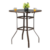 ZNTS Wrought Iron Glass High Bar Table Patio Bar Table Brown 75817084