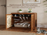 Walnut HollowCarved Cat Litter Box Enclosure Cabinet, MultiPurpose Sideboard with Vent & Large Cat W2557P480150