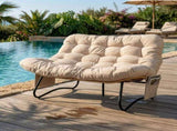1339487cm 2-Seater Curved Wicker Loveseat with Magazine Pockets & Beige Cushion 66499349