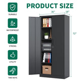 72"H Metal Garage Storage Cabinet, Black Tool Steel Locking Cabinet with Doors and 4 Shelves, Tall 74034896