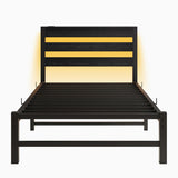 Twin Size Bed Frame Heavy Duty Platform Bed Frame with Headboard, USB Charging Station, LED Bed, No W840P209905