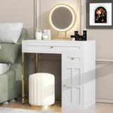 31.5'' Makeup Vanity Desk with Lighted Mirror, Luxury Dressing Table with 2 Drawers and 1 Cabinet, 3 N704P210486K