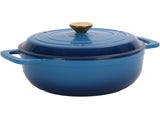 Cast iron 6QT cooking pot - Gradient blue - Includes two silicone gloves - Enamel pot 85024210