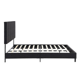 King Size Upholstered Platform Bed Frame with Linen Fabric Headboard, No Box Spring Needed, Wood W311107471
