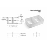 32" L x 20" W Double Basin Farmhouse Kitchen Sink with Basket Strainer JY285T