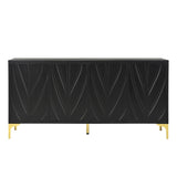 60" Sideboard Buffet Cabinet Handleless Press-to-Open Design,Carved Credenza Storage Cabinet with 4 W2696P279985