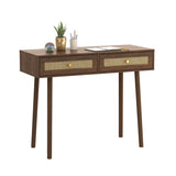 ZNTS Bohemian Table, 2 Natural Rattan drawers in Walnut B064P191195