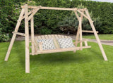 6.5ft Hardwood Patio Garden Outdoor Porch Swing with Stand, Rustic Loveseat Swing Chair for 2 88302644