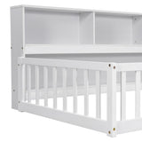 Twin Floor Bed with Bedside Bookcase,Shelves,Guardrails,White W504142771