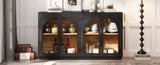 TREXM 4-Door Large Storage Sideboard Buffet Cabinet with Glass Doors, Arched Cabinet with Adjustable N715P290642B