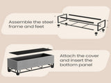 Large Storage Ottoman Bench, End of Bed Bench with Tufted Linen-Look Fabric, Light Gray 17587796