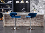 Masaccio Velvet Upholstered Adjustable Swivel Barstool, Set of 2, Blue T2574P164844