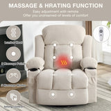 Swinging recliner massage heated sofa, with USB and 2 cup holders in side pockets, W1807P298192