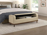 Mid-Century Modern Lift Top Storage Bench 1pc Light Brown Upholstered Tufted Solid Wood Walnut B011P169816