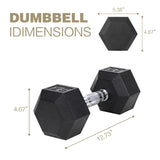 25LB HDRS Rubber Coated Solid Cast Iron Dumbbell with Contoured Chrome Handle, Hexagon 51037184