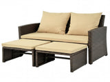 Outdoor Patio Furniture Set, PE Rattan Loveseat 2 Ottomans Removable Cushions Metal Frame 72012143