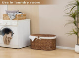 Oval Laundry Hamper with Lid, Woven Natural Water Hyacinth Laundry Hamper 03967085